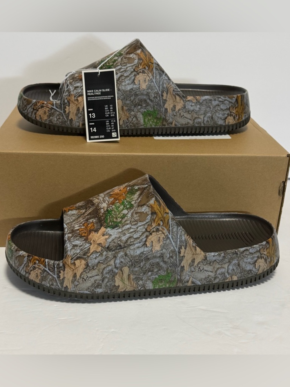 Nike Calm Slide Sandals M13/W14.5 Realtree Camo Edge Baroque Brown